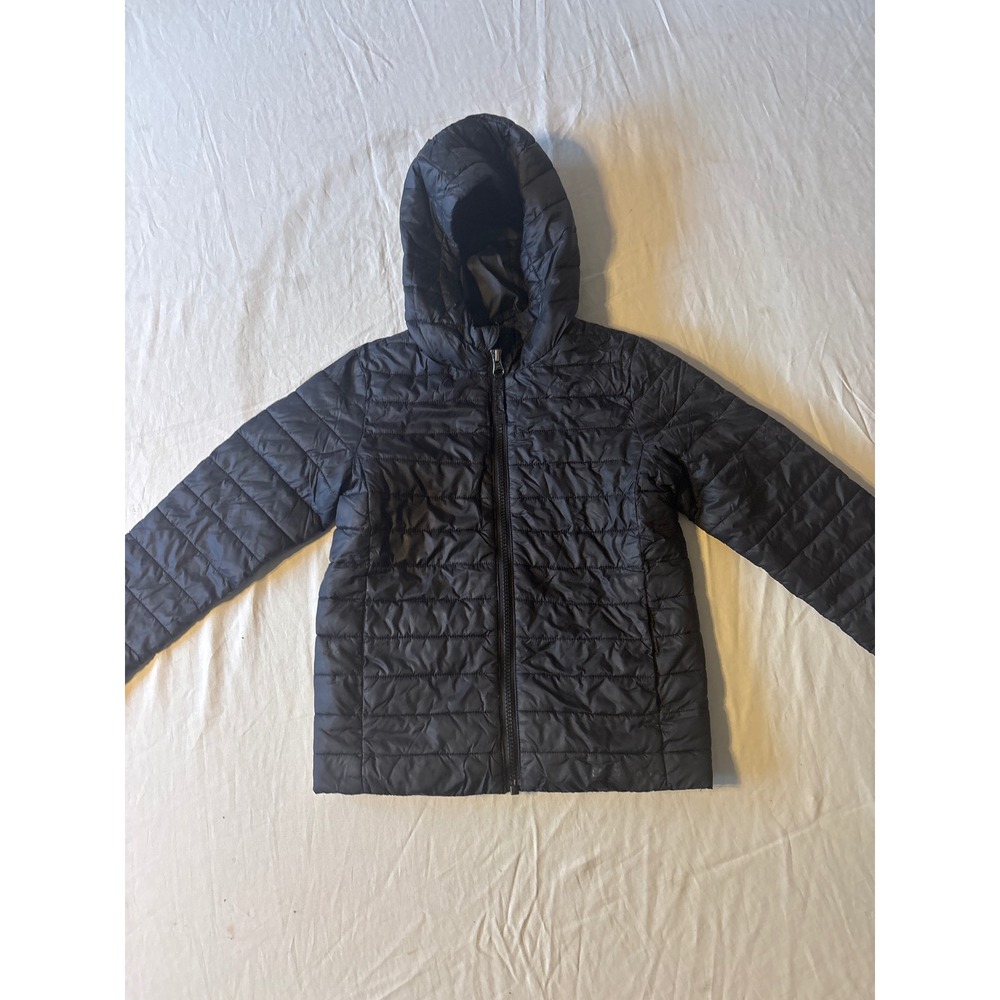 Lands End Puffer Jacket‎ Kids Size M 5-6 Black Good Quilted Hooded Zip Coat